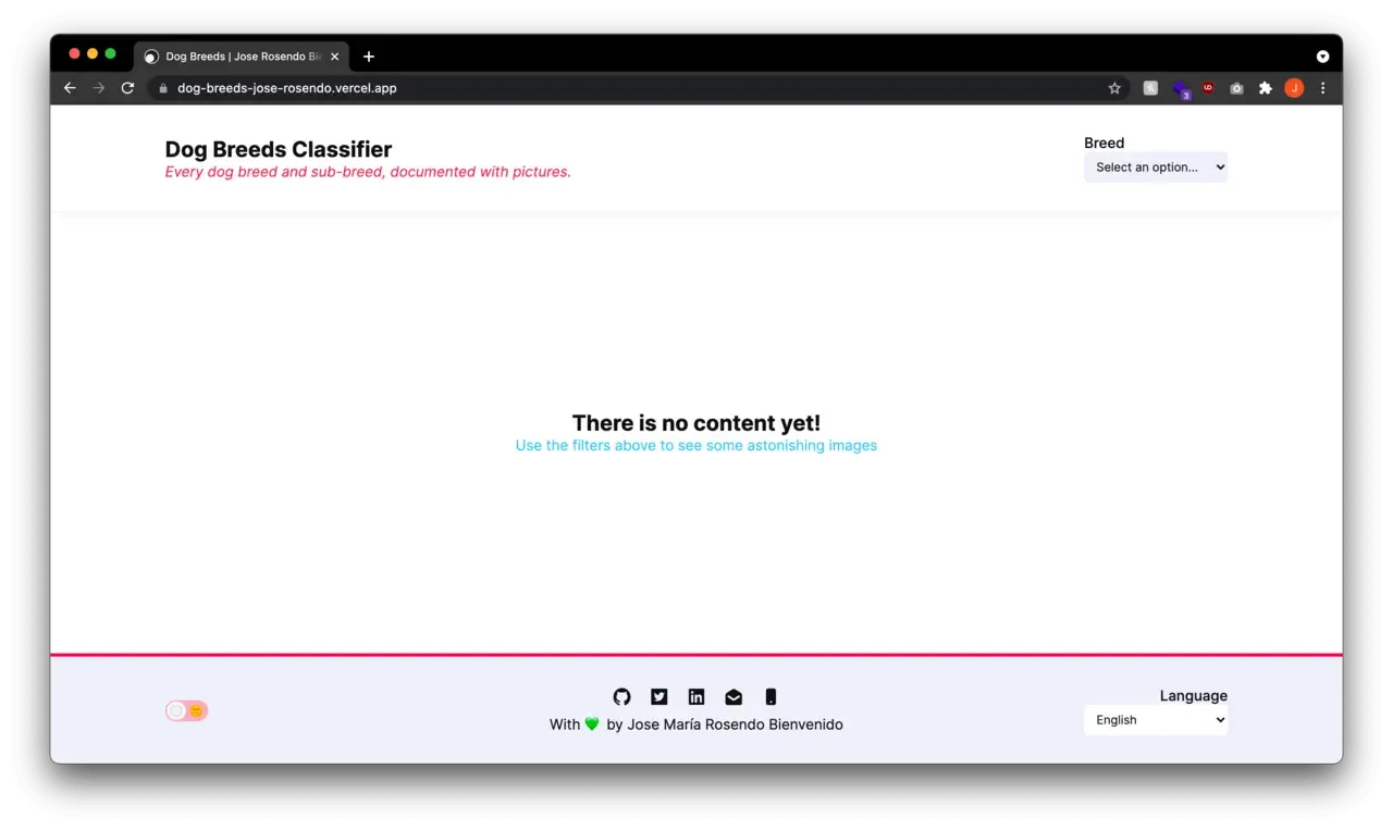 Inicio de la aplicación sin contenido en inglés
