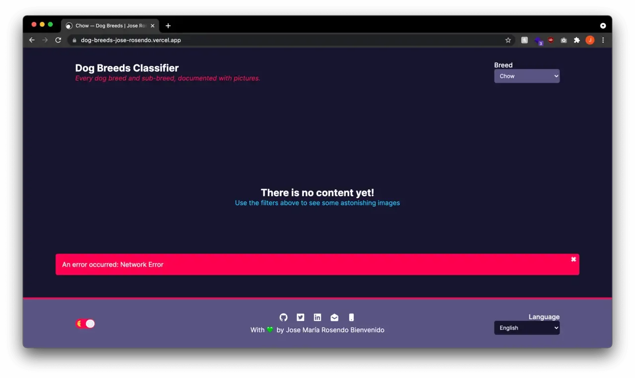 Notificación de error de conexión de red